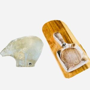 SET OF TWO Mid-Century Scandinavian Glass Hand Mirror & Bear by Pukeberg.